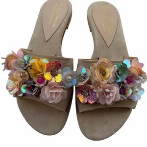 Floral Embellished Tan Sandals